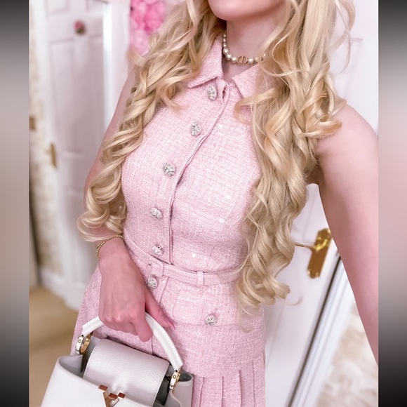 Self Portrait Pink Boucle Tailored Mini Dress US 4 - Picture 6 of 15